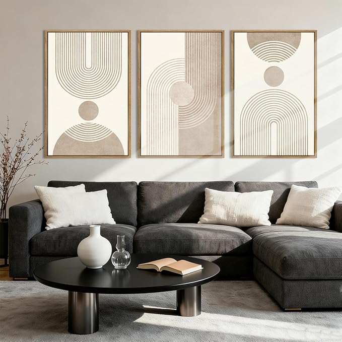 BINCUE Neutral Abstract Wall Art Beige Large Wall Decor Boho Mid Century Modern Artwork Art Print for Living Room Bedroom Office 24"x36" Set of 3 Gift