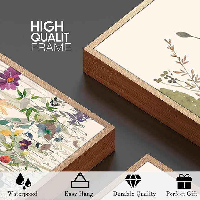 BINCUE Wildflower Wall Art Large Floral Wall Painting Neutral Print Pictures Decor for Living Room Bedroom Bathroom 3 Panel 36x24 Inches