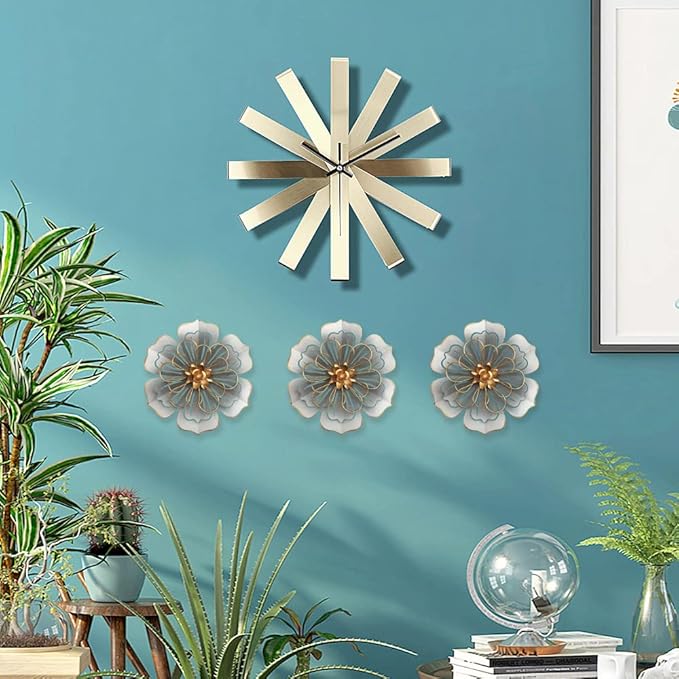 Metal Flower Wall Art Decor, 8.3" Rustic Modern Floral Sculpture, Distressed Iron Wall Hanging Home Decoration Accent Artworks for Indoor Kitchen Bedroom Living Room Office Outdoor Garden Patio - 06