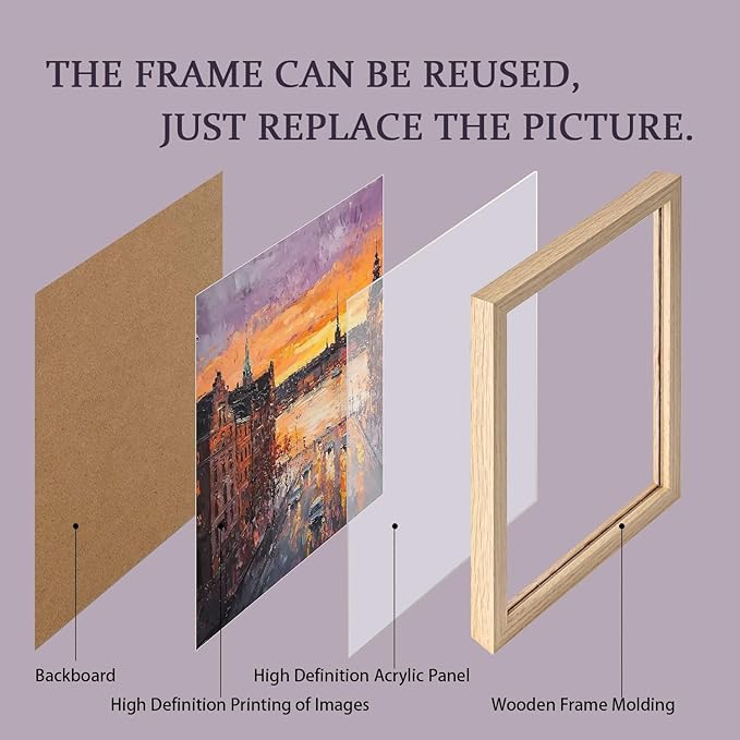 2Pcs Wood Framed Oil Painting Landscape Wall Art Vintage City Canvas Print Dusk Scenery Poster Decorative Painting European Street Scene Picture Artwork Living Room Study Gallery Decor 16x24 Inch