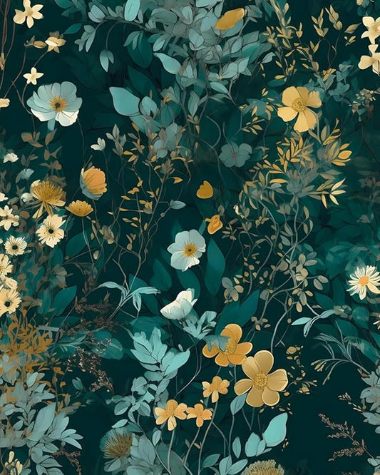 Blue Floral Peel and Stick Wallpaper Boho Leaf Contact Paper Dark Watercolor Removable Self Adhesive Waterproof Wall Paper for Cabinet Drawers Wall Decor Renter Friendly 17.5''x393''