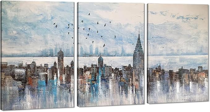 MAMAGO Large City Landscape Wall Deocr Color New York Canvas Print Poster for Living Room Bedroom Office Artwork Framed Easy to Hang-24x36 inch x3pcs