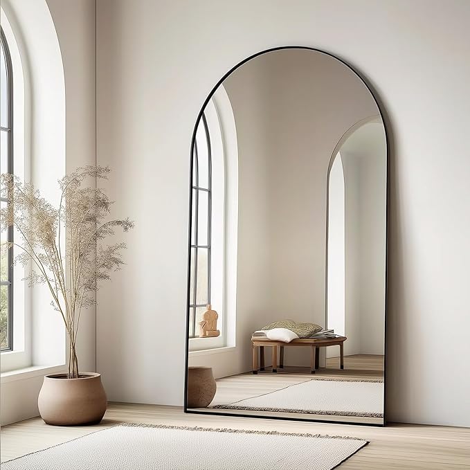 Arched Full Length Mirror, 76"x34" Large Floor Mirror, Full Body Mirrors for Leaning or Hanging, Standing Mirrors for Bedroom, Living Room,Dressing Room, Aluminum Alloy Frame, Black