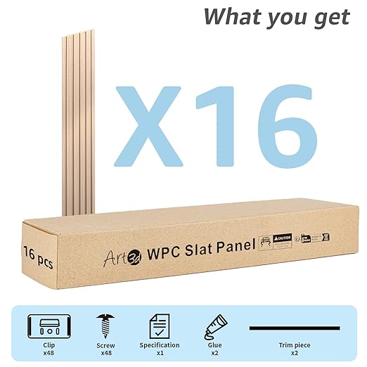 Art3d WPC Wainscoting Panels, 16-Pack 48 x 6 Inch 3D Wall Accents for Interior Wall Decor, Living Room, Bedroom, Oak