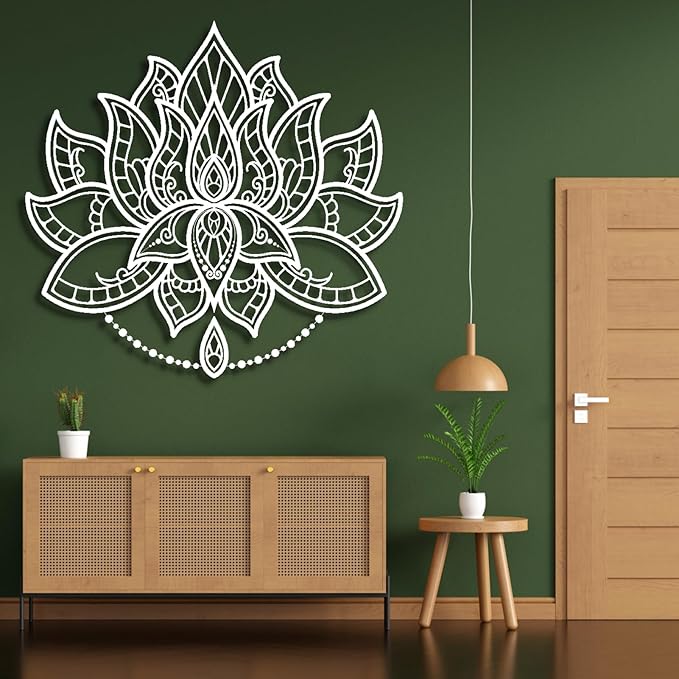 Mandala Wall Decor, Lotus Flower Metal Wall Art, Metal Mandala Wall Art, Metal Wall Decor, Metal Flowers Wall Decor, Metal Lotus, Spiritual Wall Decor, Lotus Flower Decor (30"W x 28"H / 76 x 72 cm, silver)