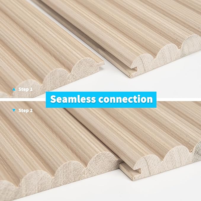 Art3d Fluted Wood Panel for Wall and Ceiling, Beaded Accent molding for Home Decoration, Pack of 4pcs + 1pc End-Trim, Size 108 x 5.7in.- Beaded Ashtree