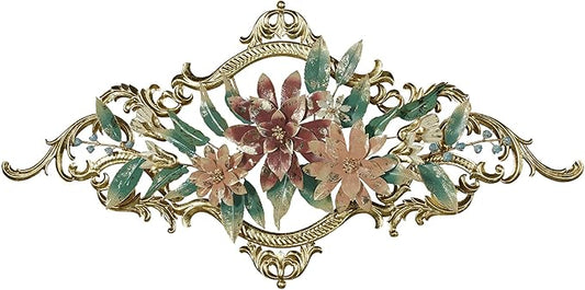 Abylissa Floral Metal Wall Art | Hand-Finished and Hand-Dyed with Pastel-Hued Alcohol Ink | Shimmering Metallic Gold Leaf Detailing | Openwork, Dimensional Flower Wall Sculpture with Regal Scrollwork