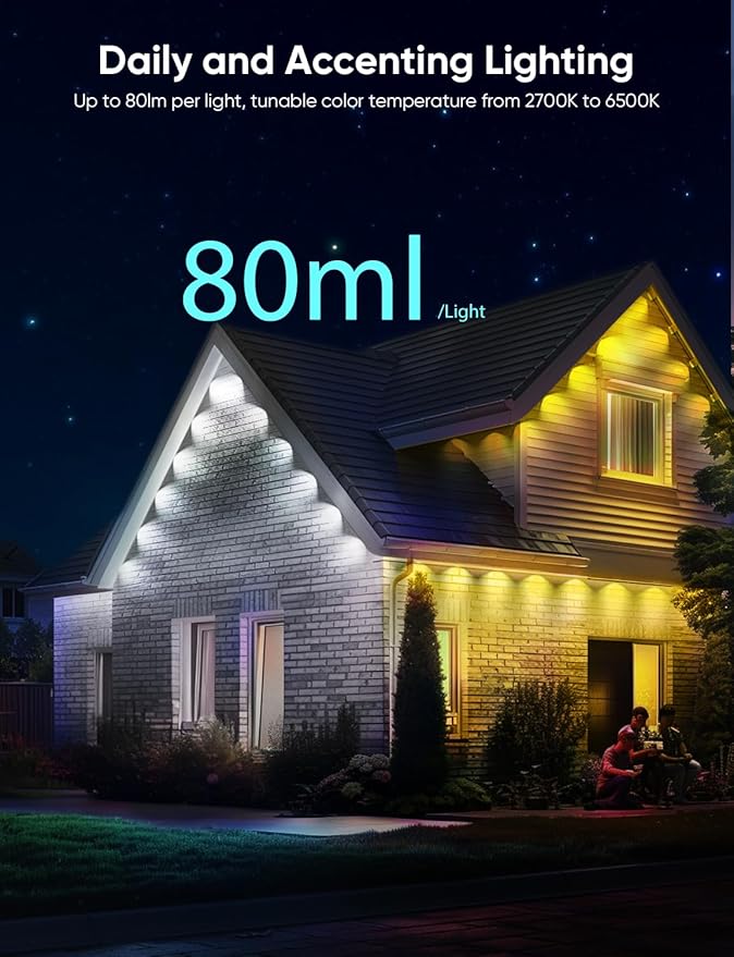 APPECK Permanent Outdoor Lights Pro 150ft, 108W RGBCW Eaves Lights with 108 LED Lights, 80lm, Cuttable, 111 Scene Modes, IP67 Waterproof Lighting for Halloween Decoration, Work with Alexa, White