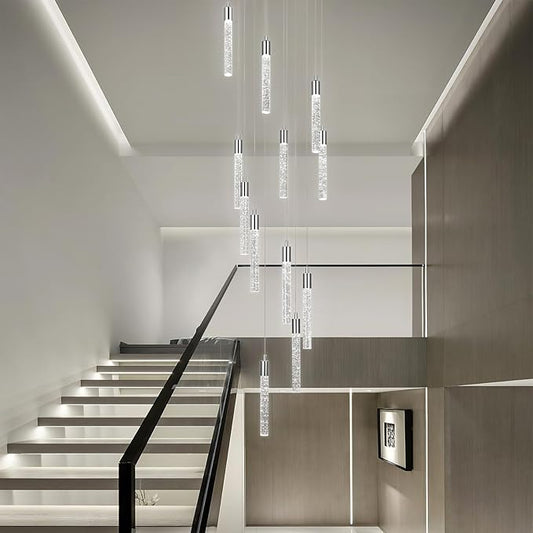 12 Light Living Room Chandelier Chrome Crystal Pendant Lights LED Dimmable 72W 6000K Staircase Large Chandelier Lobby Living Room Foyer High Ceiling Chandeliers