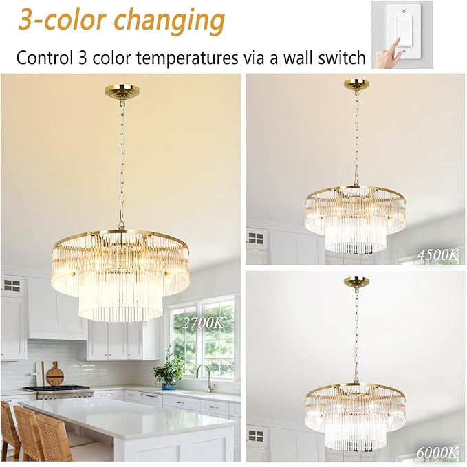 Modern Chandeliers Brass Glass Chandelier Lighting 8 Lights Round Dining Chandelier Light Fixture Ceiling Entryway Bedroom Kitchen Foyer 23.6"