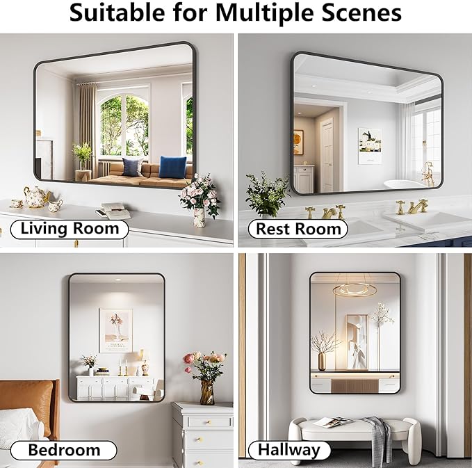 Koonmi Metal Framed Bathroom Mirror, 36"X48" Anti-Rust Bathroom Vanity Mirror, High-Definition Tempered Glass Bathroom Mirrors for Over Sink, Modern Decorative Wall Mirror for Restroom
