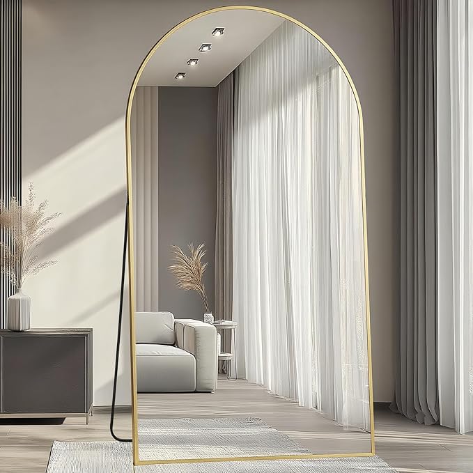 Arched Full Length Mirror, 78"x38" Large Floor Mirror with Stand, Oversized Full Body Mirrors for Standing/Leaning/Hanging, Wall Mounted Mirrors for Bedroom, Living Room,Dressing Room, Gold