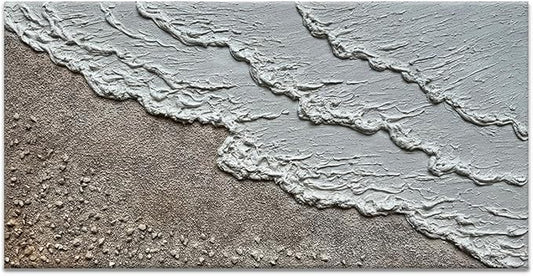 Large Oil Painting Hand-Painted Thick Texture Wave Beach Minimalist Modern Abstract Canvas Art Warm Acrylic Painting 24x48 Inches Home Office Wall Decoration