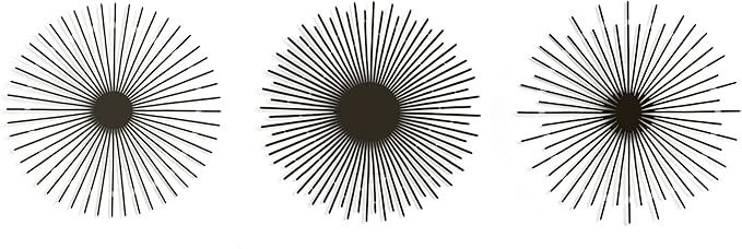 NEODECO Sun Rays-Triple Metal Wall Art, Geometric Sun Decor, Metallic colors, Large 3D wall sculpture, model BCD, Set of 3 (Black, Large)