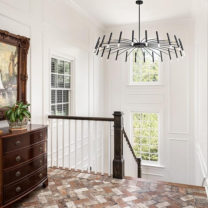 Modern Chandelier 24-Light with G9 Bulbs Included, 53 Inch Adjustable Height Ceiling Fixture - Customizable Drop for Dining Room, Entryway, Bedroom - Black Wrought Iron Matte Finish