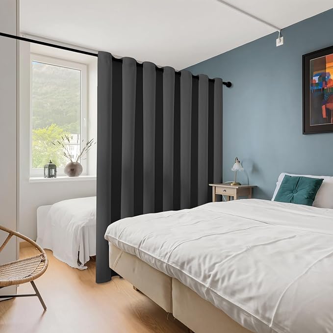 ChrisDowa Room Divider Curtain 120 Inches Long, Wide Blackout Sliding Door Curtain for Bedroom, Room Darkening Privacy Window Curtain for Patio Door (1 Panel Set, Dark Grey, 100 x 120 Inch)