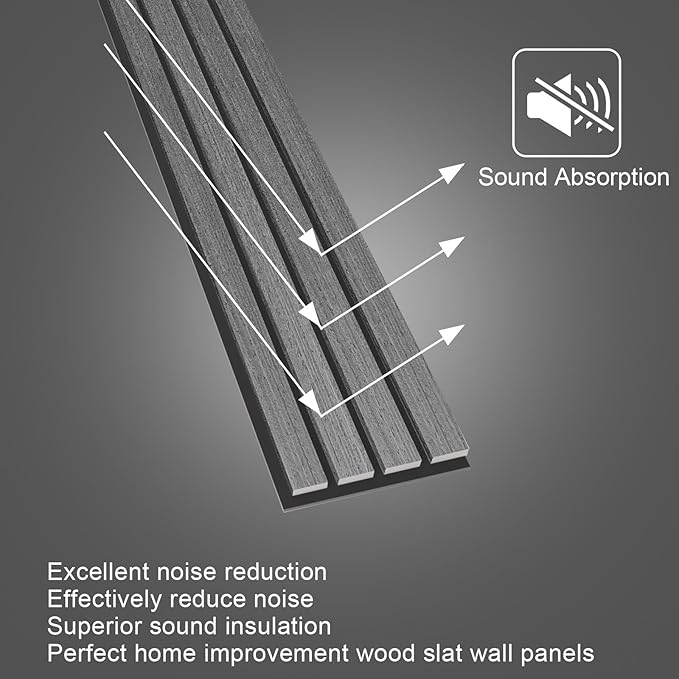 NeatiEase Wood Wall Panels, 9 Feet Acoustic Slat Wall Panels for Interior Wall Decor and Noise Reduction, Decorative Slat Wall Paneling, Dark Gray Oak, 6-Piece