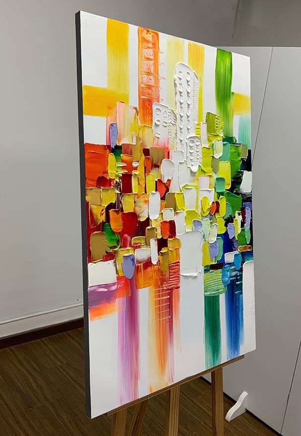 ART8YUQI Paintings - Texture color Wall Art Abstract City Views Picture Modern Landscape Artwork Oil Painting for Decor 24x36 Inch