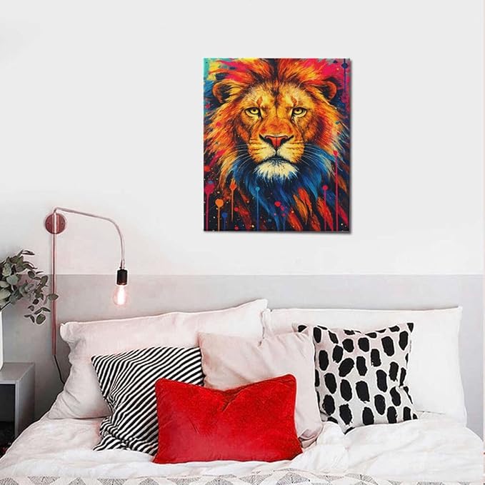 Banksy Lion Wall Art Lion Pictures Street Graffiti Canvas Wall Decor Painting Print Animal Home Modern Artwork Decorations Framed for Living Room Bedroom Bathroom Office 20"X24"