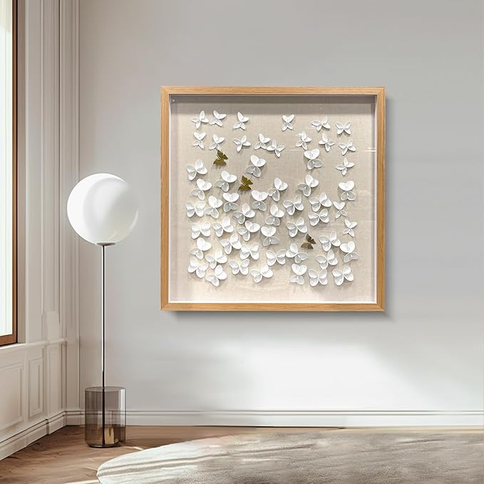 BrightA3D Textured wall decorations, leather and metal-tinged golden and white metal butterfly wall sculptures, large artworks, gradient colors, modern artworks, suitable for decoration in living rooms and bedrooms. 31.5"x31.5"