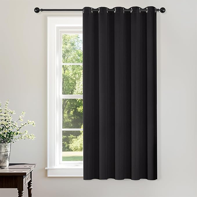 ChrisDowa Blackout Curtains 70 inches Wide for Bedroom - Extra Wide Grommet Thermal Insulated Room Darkening Curtains for Living Room (1 Panel, Black, 70 x 63 Inch)