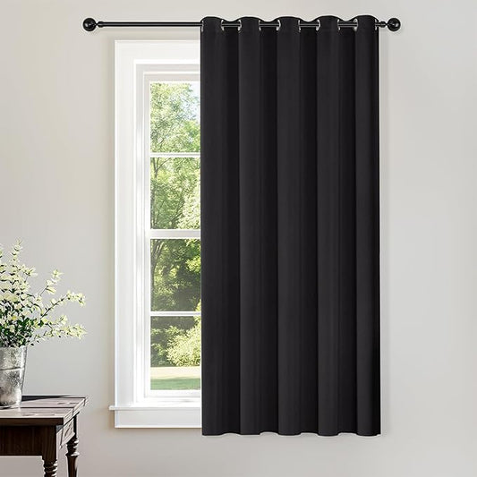 ChrisDowa Blackout Curtains 70 inches Wide for Bedroom - Extra Wide Grommet Thermal Insulated Room Darkening Curtains for Living Room (1 Panel, Black, 70 x 63 Inch)