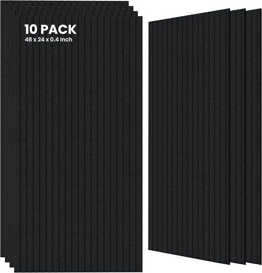 10 Pack Large Acoustic Panels,48 x 24 x 0.4 Inch Sound Proof Foam Panels for Walls，Premium Noise Dampening Panels,Sound Panels for Media Room, Office and Studio,Black