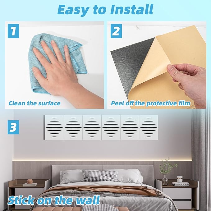 Art3d 6-Pack Self-Adhesive Soundproof Acoustic Panels for Wall, 16 x 12 Inch Wave Design Noise Block with Polyester & Foam for Bedroom Studio Office