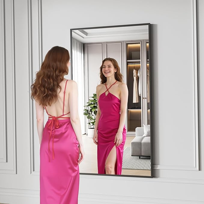 Koonmi Bathroom Mirror 30x55 Black Bathroom Wall-Mounted Mirrors, Modern Vanity Mirror for Bedroom, Living Room, Aluminum Alloy Frame Allow to Hang Horizontally or Vertically