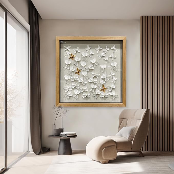 BrightA3D Textured wall decorations, leather and metal-tinged golden and white metal butterfly wall sculptures, large artworks, gradient colors, modern artworks, suitable for decoration in living rooms and bedrooms. 23.6"x23.6"