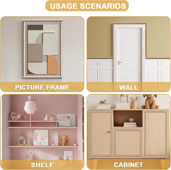 15-Pack 15.75" Unfinished Wood Beaded Trim - Easy to Paint, Cute Decorative Molding DIY Craft for Furniture Frame, Mirror Edge, Wall, Door, Closet, Dresser, Shelf