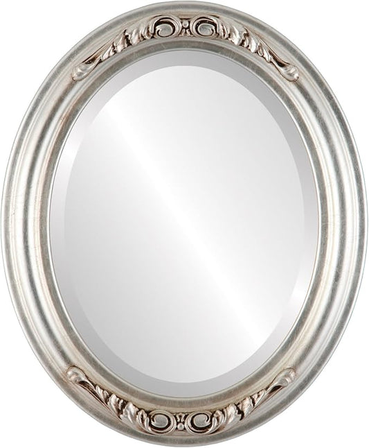 OVALCREST Oval Beveled Wall Mirror for Home Decor - Florence Style - Silver Leaf with Brown Antique - 28" x 24"