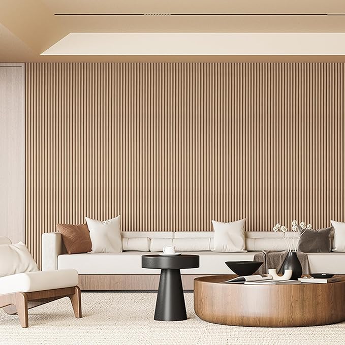 Art3d Fluted Wood Panel for Wall and Ceiling, Beaded Accent molding for Home Decoration, Pack of 4pcs + 1pc End-Trim, Size 108 x 5.7in.- Beaded Ashtree