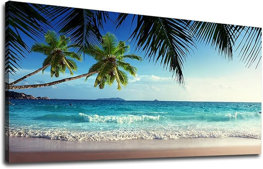 Large Wall Art Ocean Waves Canvas Pictures Coconut Trees Sands Beach Seascape Landscape Modern Summer Sea Nature Canvas Artwork Contemporary Wall Art for Living Room Bedroom Home Wall Decor 24" x 48"