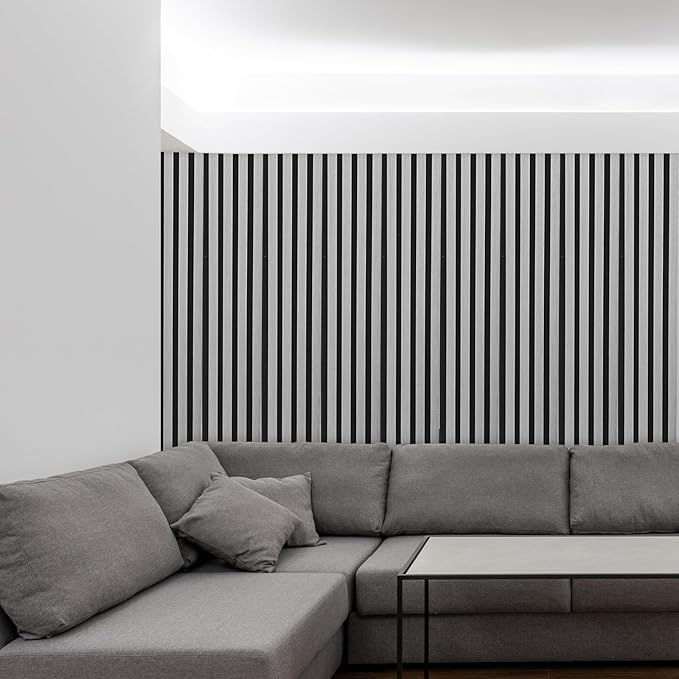 NeatiEase Wood Wall Panels, 9 Feet Acoustic Slat Wall Panels for Interior Wall Decor and Noise Reduction, Decorative Slat Wall Paneling, Gray Oak, 6-Piece