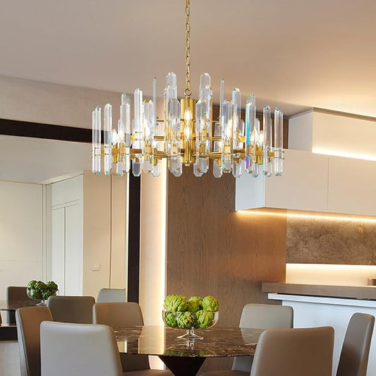 36" Luxury Gold Crystal Chandelier, 16-Light Round Modern Chandelier for Dining Room, Adjustable Chain Chandelier Pendant Light Fixture for Living Room, Bedroom, Kitchen Island, Foyer, Entryway