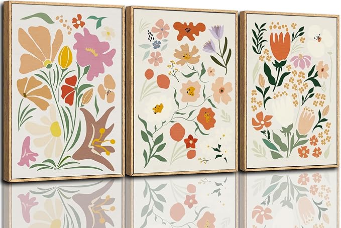 CHDITB Henri Matisse Framed Canvas Art Prints, Pink Beige Flower Market Wall Decor, Minimalist Floral Painting, Abstract Matisse Wall Art for Living Room, Bedroom, Dining Room 16"x24"x3