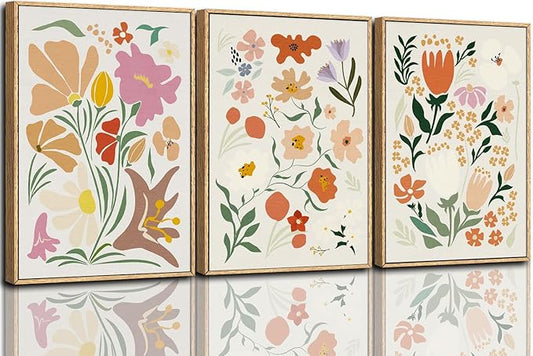 CHDITB Henri Matisse Framed Canvas Art Prints, Pink Beige Flower Market Wall Decor, Minimalist Floral Painting, Abstract Matisse Wall Art for Living Room, Bedroom, Dining Room 16"x24"x3