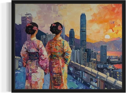 Hong Kong Art Print Poster, Asia Oriental Countries Culture Wall Art Asian Paintings for Bedroom Bathroom Living Room Decor 97 (Hong Kong, 11 x 14 inches, Black Frame)