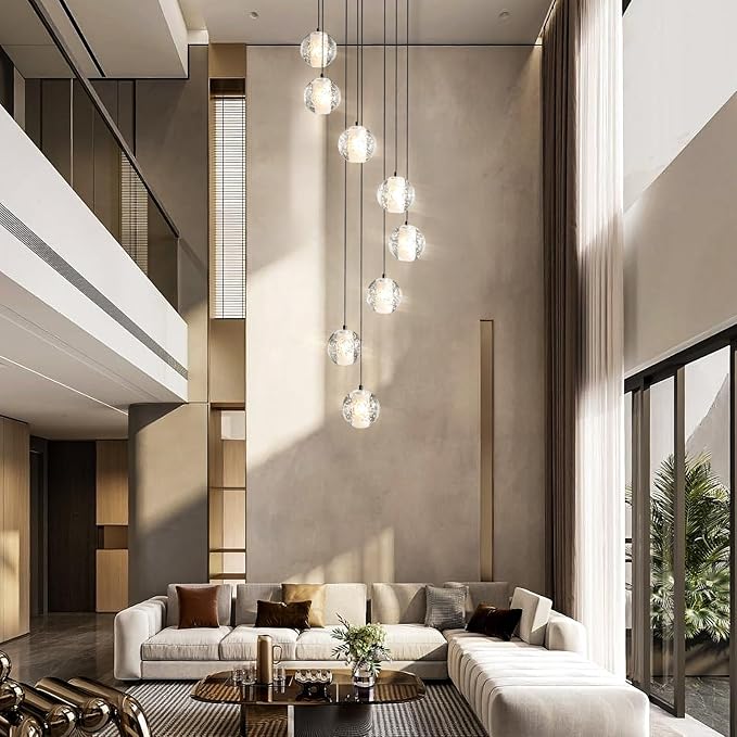 Modern Crystal Chandelier for Staircase 79" Long Black Stairwell Chandelier for Foyer Adjustable High Ceiling Lighting Fixture for Living Room Hallway Entryway Staircase