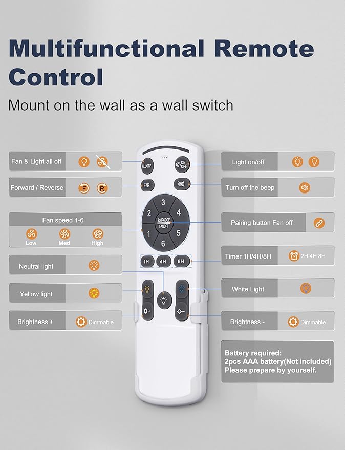 72 Inch Large Ceiling Fans with Lights, 8 Blades White Ceiling Fan Remote/APP Control, Dimmable, Reversible Big Ceiling Fan for Indoor/Covered Outdoor