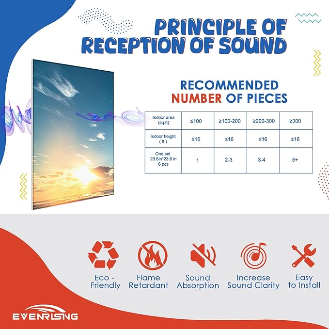 Art Acoustic Panels, 72"x48"x0.4" Sound Absorbing Panels,Better Sound Panels than Soundproof Foam,Self adhesive Soundproof Wall Panels for Recording Studio, BEACH