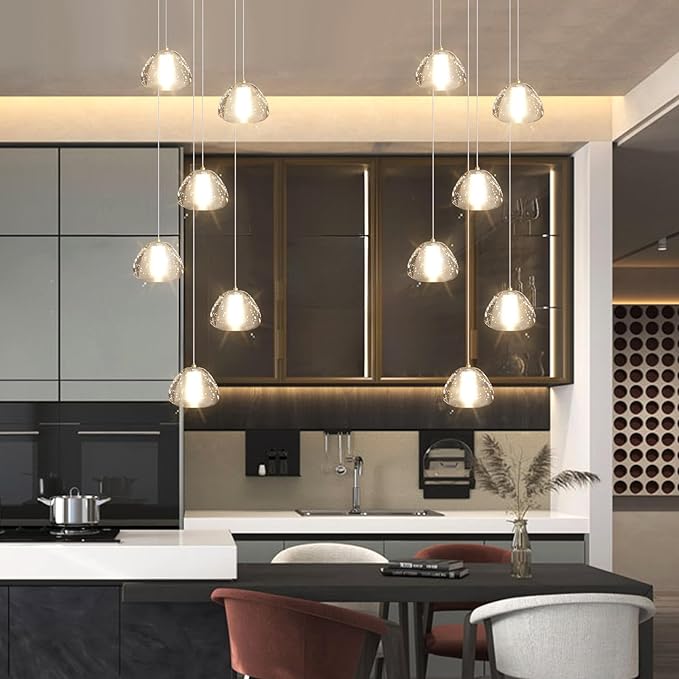 Mini Crystal Chandeliers for Kitchen Island 6-Lights LED Pendant Light for Dining Room Bedroom Foyer Entryway Warm Light 3000K Bulb Included