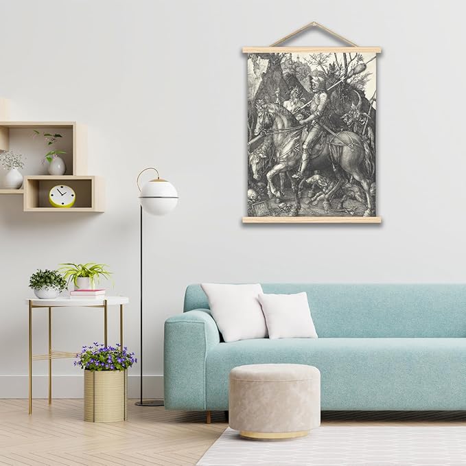 Albrecht DüRer Canvas Wall Art Knight Death And Devil Poster - Vintage Classical Painting Renaissance Fine Art Print Wood Frame Hanging Poster for Bedroom Living Room Office Wall Decor