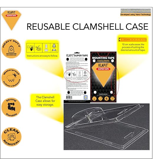 KLAPiT Super Tape Double Sided Heavy Duty Mounting with Enhanced NanoTechnology Holds upto 350lbs/1.27lb per Inch for Home, office, kitchen bathroom works on Walls, Wood, Metal, Glass, Ceramic [23 Ft]