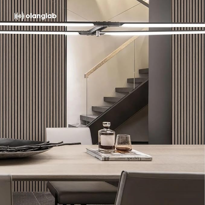 Olanglab Wood Slat Wall Panels, Wooden Acoustic Wall Panels, 94.5"x12.6" Each 3D Wall Panels for Interior Wall Decor, 4 Pack in Total 94.5"x50.4" (Dark Walnut)