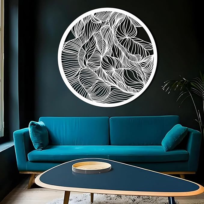 Abstract Lines Metal Wall Decor, Round Metal Wall Art, Line Art Wall Decor, Metal Abstract Wall Art, Metal Irregular Wall Hanging, Geometric Art, Metal Wall Art for Living Room (Black, 47"x47"/120x120cm, metal wall art)