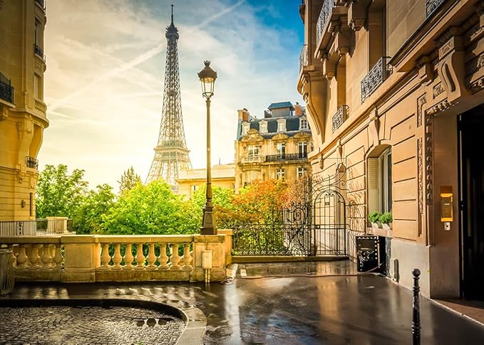 BELECO 12x10ft Fabric Paris Eiffel Tower Backdrop Summer Street View European Famous Building French City Landscape Background Paris Theme Party Decor Wedding Photography Wallpaper Photo Studio Prop