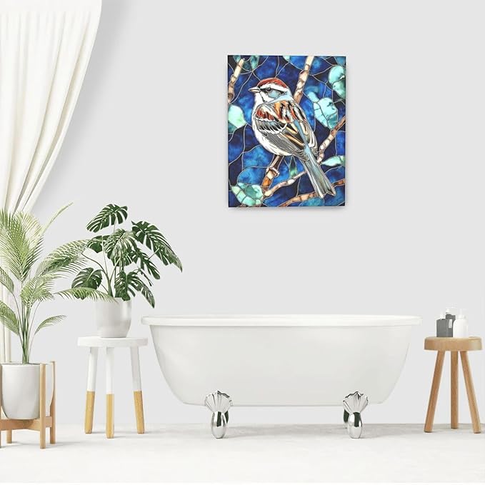 Bird Wall Art For Woman Cute Sparrow Nursery Canvas Wall Decor Vintage Aesthetic Pictures Paintings Prints Artwork Framed Decorations For Bathroom Bedroom Living Room Office Gifts 16" x 20"