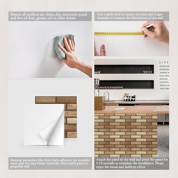 12Pack Acoustic Panels, Self-Adhesive 3D Brick Pattern Sound Proof Panels for Walls, Decorative Sound Dampening Wall Panels for Recording Studios, Offices, Home, 12"×12"×0.4", Faux Wood Grain Print